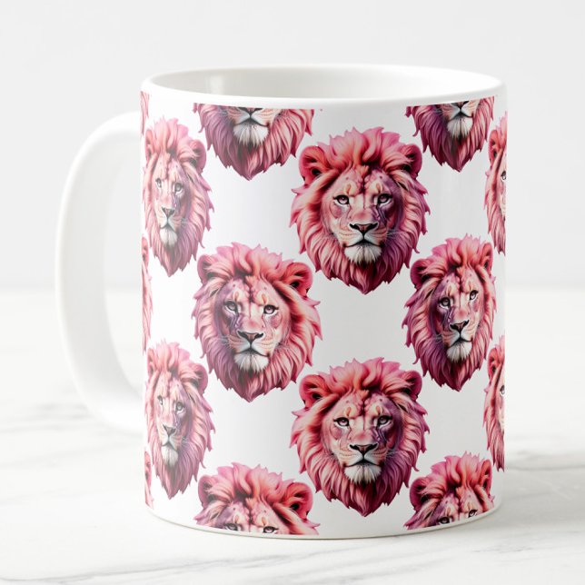 Rosa Löwenkopf-Tiermuster-Design Weiß  Kaffeetasse (Von Creator hochgeladen)