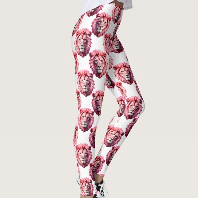 Rosa Löwenkopf-Tiermuster-Design Weiß Leggings (Von Creator hochgeladen)
