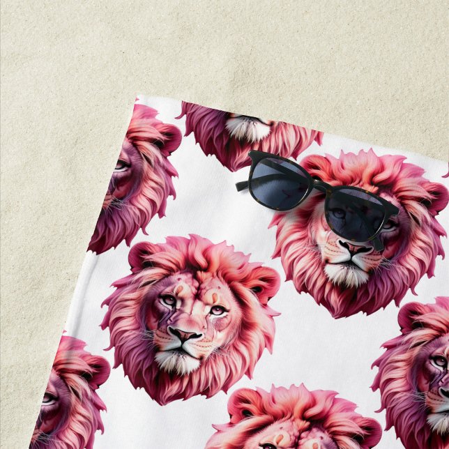 Rosa Löwenkopf Tiermuster Design Weiß  Strandtuch (Von Creator hochgeladen)