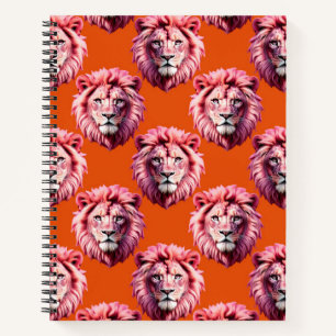 Rosa Löwenkopf-Tiermusterdesign Orange Notizbuch
