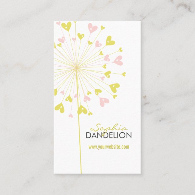 Rosa Löwenzahn-Liebe-Herz-wunderliche Visitenkarte (Vorderseite)