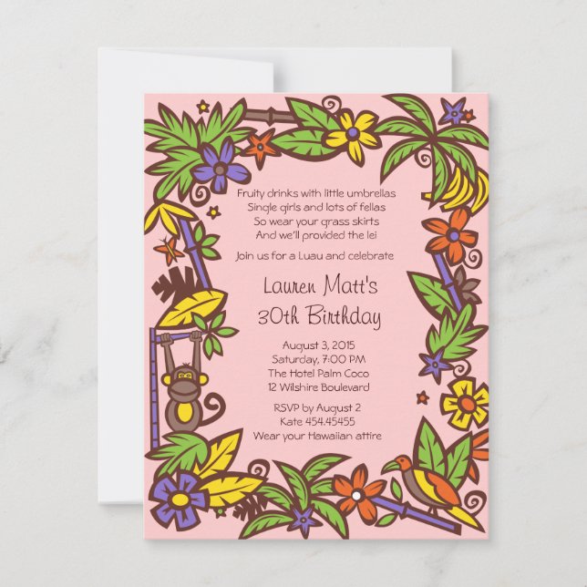 Rosa Luau Party Einladung (Vorderseite)