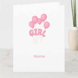Rosa Luftballon-Feier für Baby Mädchen - Süße Kind Karte