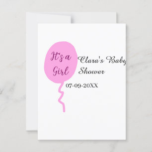 Rosa Luftballon it's a girl Babyparty Name Datum Postkarte