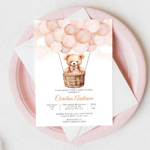 Rosa Luftballon Teddybär Babyparty-Einladung Einladung