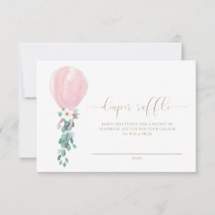Rosa Luftballon Windel-Raffa-Ticketkarte Einladung