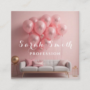 Rosa Luftballons Glitter Gold Event Hochzeit Feier Quadratische Visitenkarte