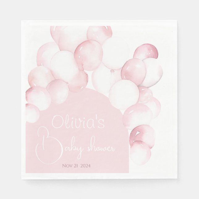 Rosa Luftballons mit Babydusche Serviette (Vorderseite)