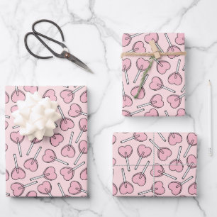 Rosa Lutscher, Herz-Lutscher, Lutscher-Muster Geschenkpapier Set