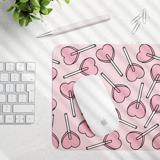 Rosa Lutscher, Herz-Lutscher, Lutscher-Muster Mousepad (Von Creator hochgeladen)