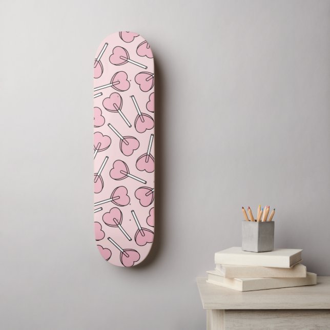 Rosa Lutscher, Herz-Lutscher, Lutscher-Muster Skateboard (Wandkunst)