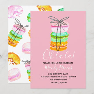 Rosa-Macaron-Geburtstagsfeier Einladung
