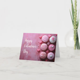 Rosa Macarons mit Herzen Valentinstagsgruß Feiertagskarte
