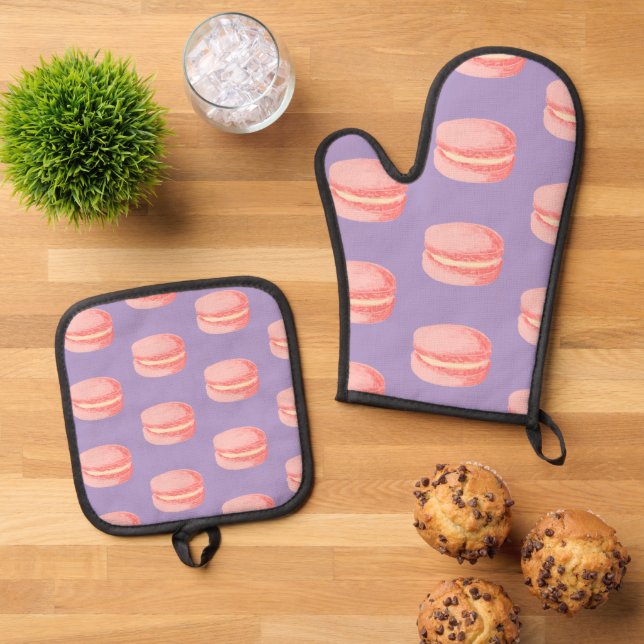 Rosa Macarons Ofenhandschuh & Topflappen-Set (Oben Unten)