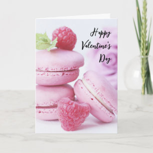 Rosa Macarons und rote Himbeeren Valentinstag Karte