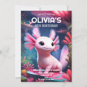 Rosa Mädchen Axolotl Geburtstag Einladung