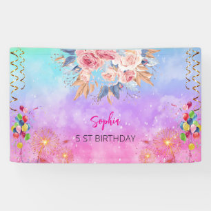 Rosa Mädchen Begrüßung florfarbenes Aquarell Gebur Banner