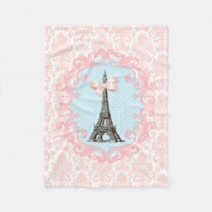 Rosa Mädchen-Bogen Eiffelturm Vintage-Französische Fleecedecke