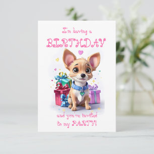 Rosa Mädchen Chihuahua Geburtstagsfeier Einladung