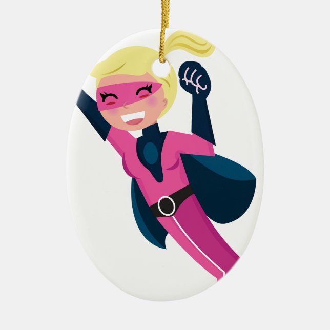Rosa Mädchen des Superhelden Keramik Ornament (Vorne)