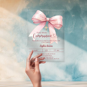 Rosa Mädchen elegant Luxus klare Erstkommunion Acryleinladungen