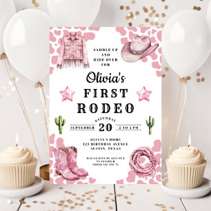 Rosa Mädchen erstes Rodeo 1. Geburtstag Einladung