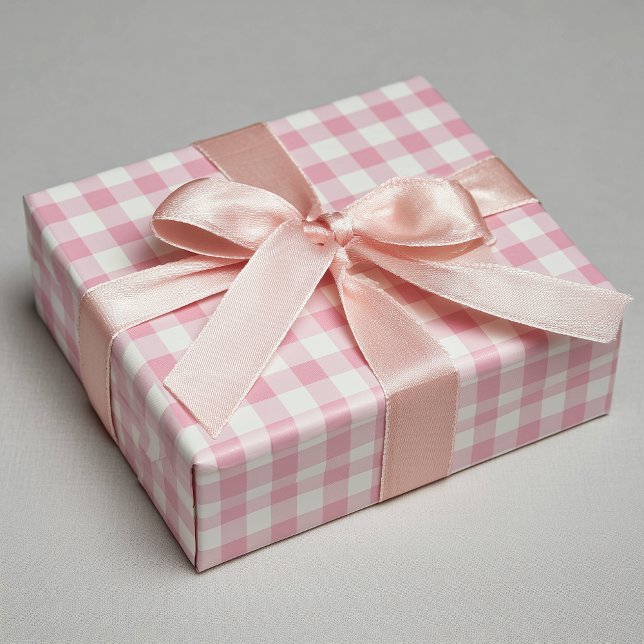 Rosa Mädchen-Gingham Geschenkpapier (Girly Pink Gingham Wrapping Paper Roll)