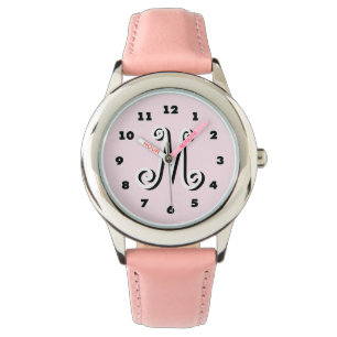 Rosa Mädchen gucken Monogramm mit personalisiert Armbanduhr