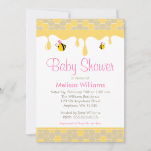 Rosa Mädchen Hummel Honig Baby Shower Einladungen