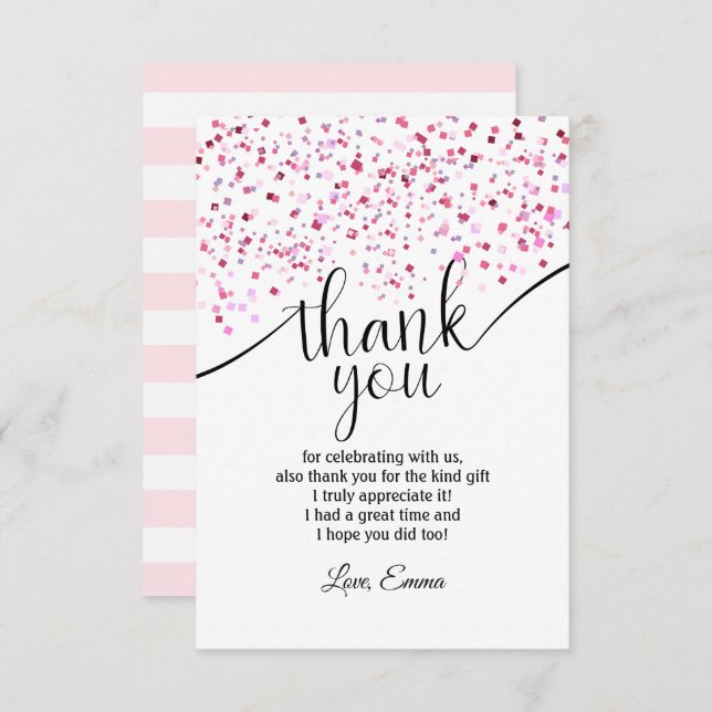 Rosa, Mädchen, Konfetti, danke Karte (Vorne/Hinten)
