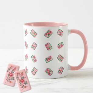 Rosa Mädchen-Mahjong-Fliesenkachel mit Blumenmuste Tasse