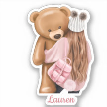 Rosa Mädchen mit Teddy-Bären-Individuelle Name Cut