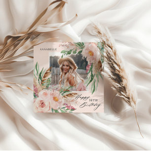 Rosa Mädchen modernes elegantes Boho-Blumenfoto Einladung