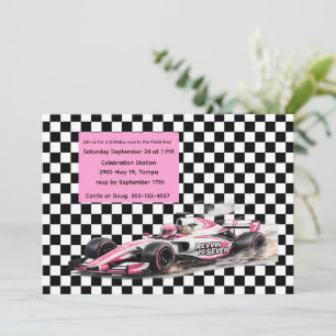 Rosa Mädchen-Rennwagen-Geburtstags-Digital-Downloa Einladung