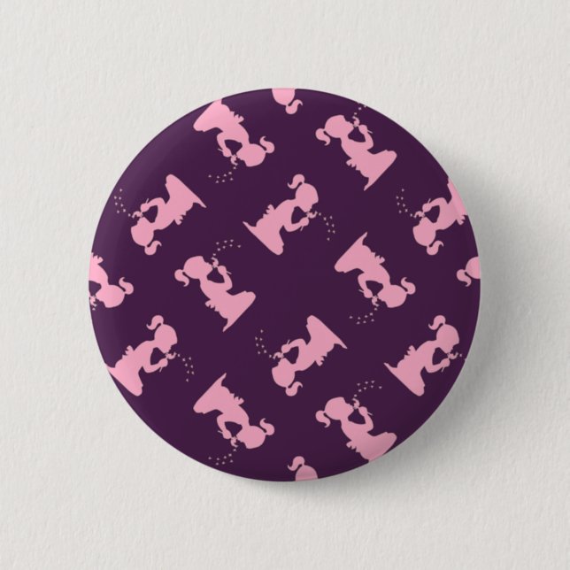 Rosa Mädchen Silhouette auf lila Button (Vorderseite)