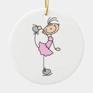 Rosa Mädchen-Strichmännchen-Eis-Skater Keramikornament