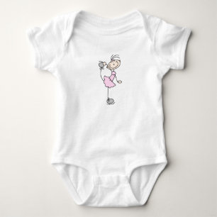 Rosa Mädchen-Strichmännchen-Eiskunstläuferin Baby Strampler