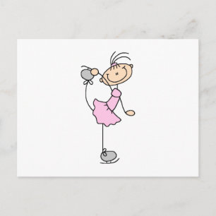 Rosa Mädchen-Strichmännchen-Eiskunstläuferin Postkarte