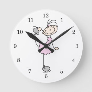 Rosa Mädchen-Strichmännchen-Eiskunstläuferin Runde Wanduhr