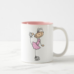 Rosa Mädchen-Strichmännchen-Eiskunstläuferin Zweifarbige Tasse
