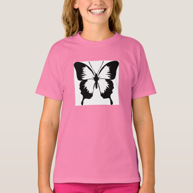 Rosa Mädchen T - Shirt mit Schmetterling (Vorderseite)