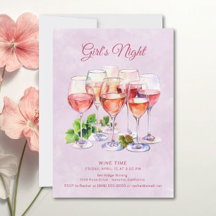 Rosa Mädchenabend Wein  Einladung