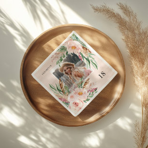 Rosa Mädchenhaft moderne elegante Boho-Blumen-Foto Serviette