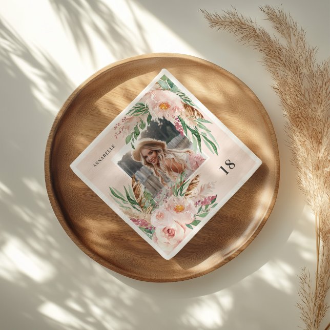 Rosa Mädchenhaft moderne elegante Boho-Blumen-Foto Serviette (Von Creator hochgeladen)