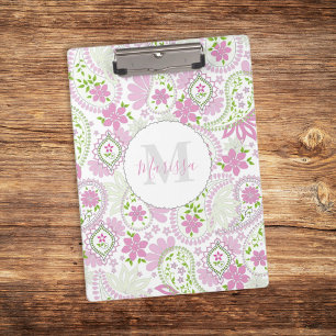 Rosa Mädchenhaft Süß Chic Vornehm Paisley Monogram Klemmbrett