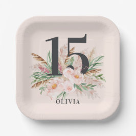 Rosa mädchenhafte Aquarellblüte Eleganter Geburtst Pappteller