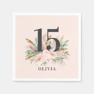 Rosa mädchenhafte Aquarellblüte Eleganter Geburtst Serviette