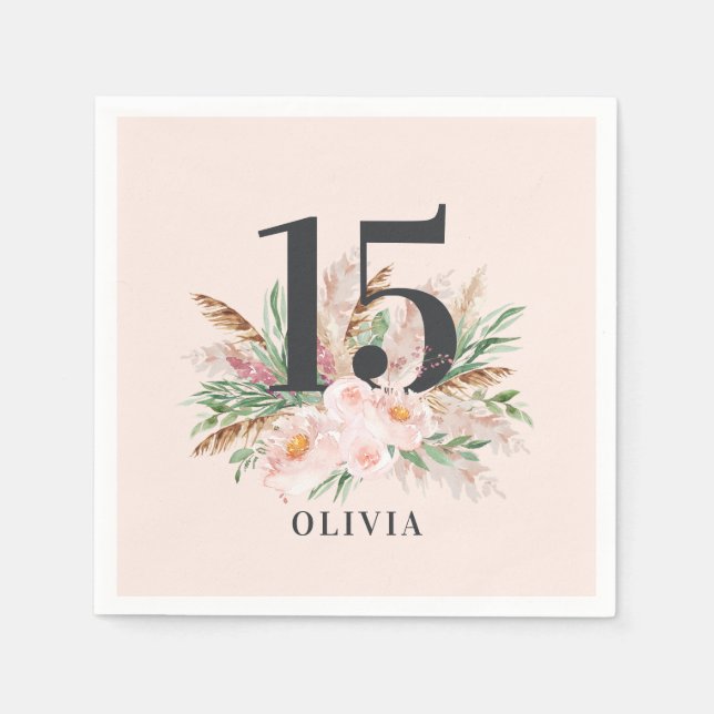 Rosa mädchenhafte Aquarellblüte Eleganter Geburtst Serviette (Vorderseite)