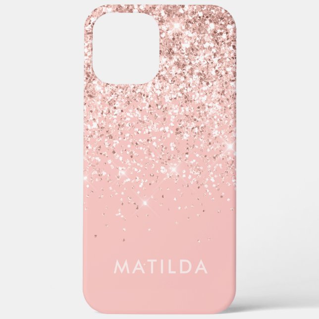 Rosa mädchenhafte moderne, einfache Glitzer femini Case-Mate iPhone Hülle (Rückseite)