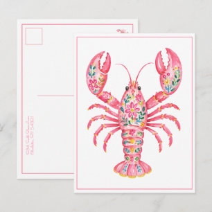 Rosa Mädchenhaftes Florales Hummer Personalisiert Postkarte